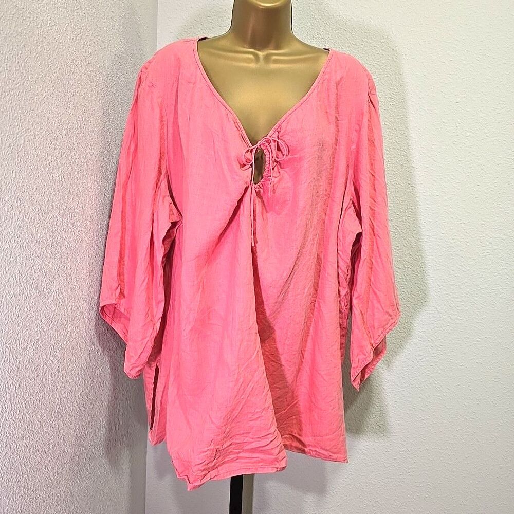 Old Navy 100% Linen Pink Tunic Top Womens 3X Boho Peasant Granola Coastal Summer